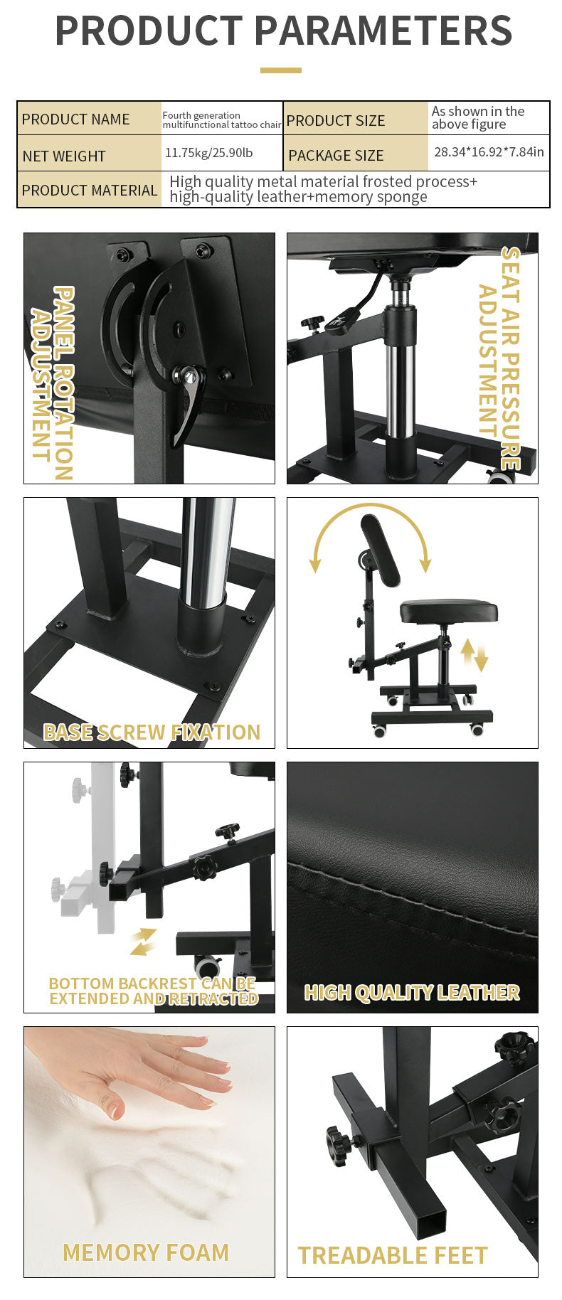 TAIDU FLASH SALE NEW UPGRADED PNEUMATIC TATTOO CHAIR LIFTABLE INKSOULSUPPLY.COM