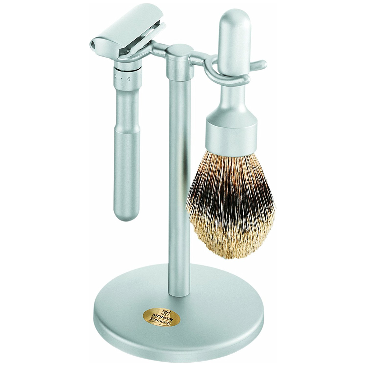 Merkur Futur Brushed Chrome Stand, Adjustable Safety Razor & Badger Brush 3 Piece Shaving Set Pasteur Pharmacy