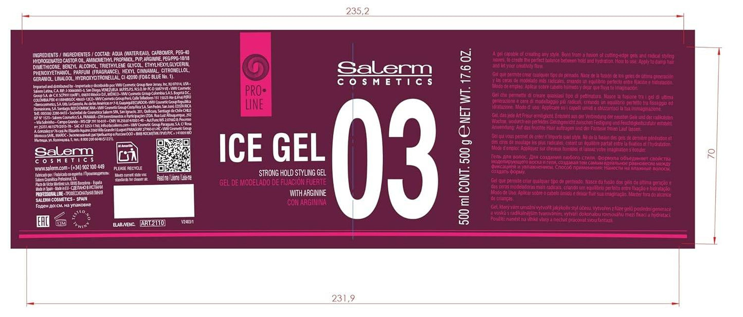 Salerm Pro Line Ice Gel Strong Hold Styling Gel With Arginine 7.0 oz VIP Extensions
