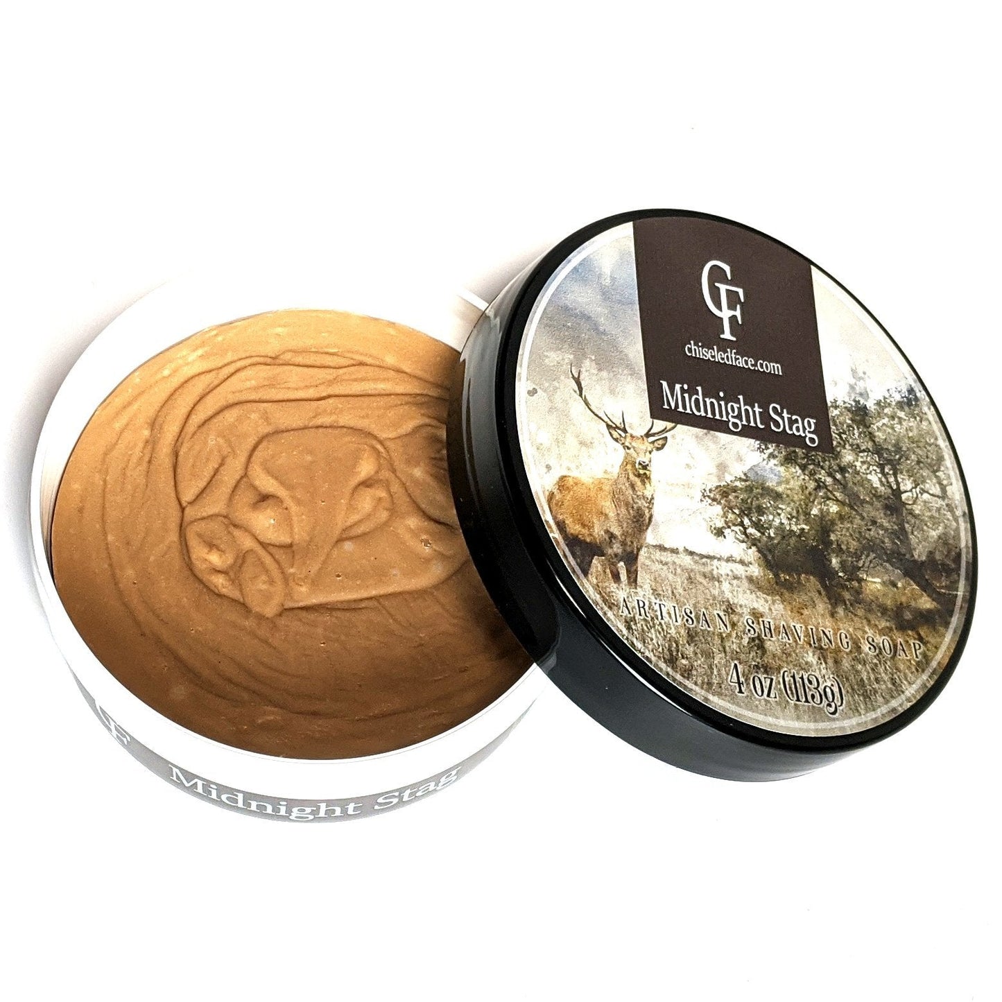 Silk Tallow Shave Soap - Midnight Stag Chiseled Face