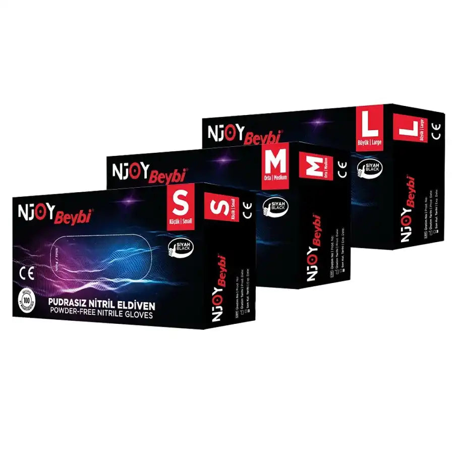 Beybi Njoy Black Powder-Free Nitrile Exam Gloves 100 Count Beauty Care Bag