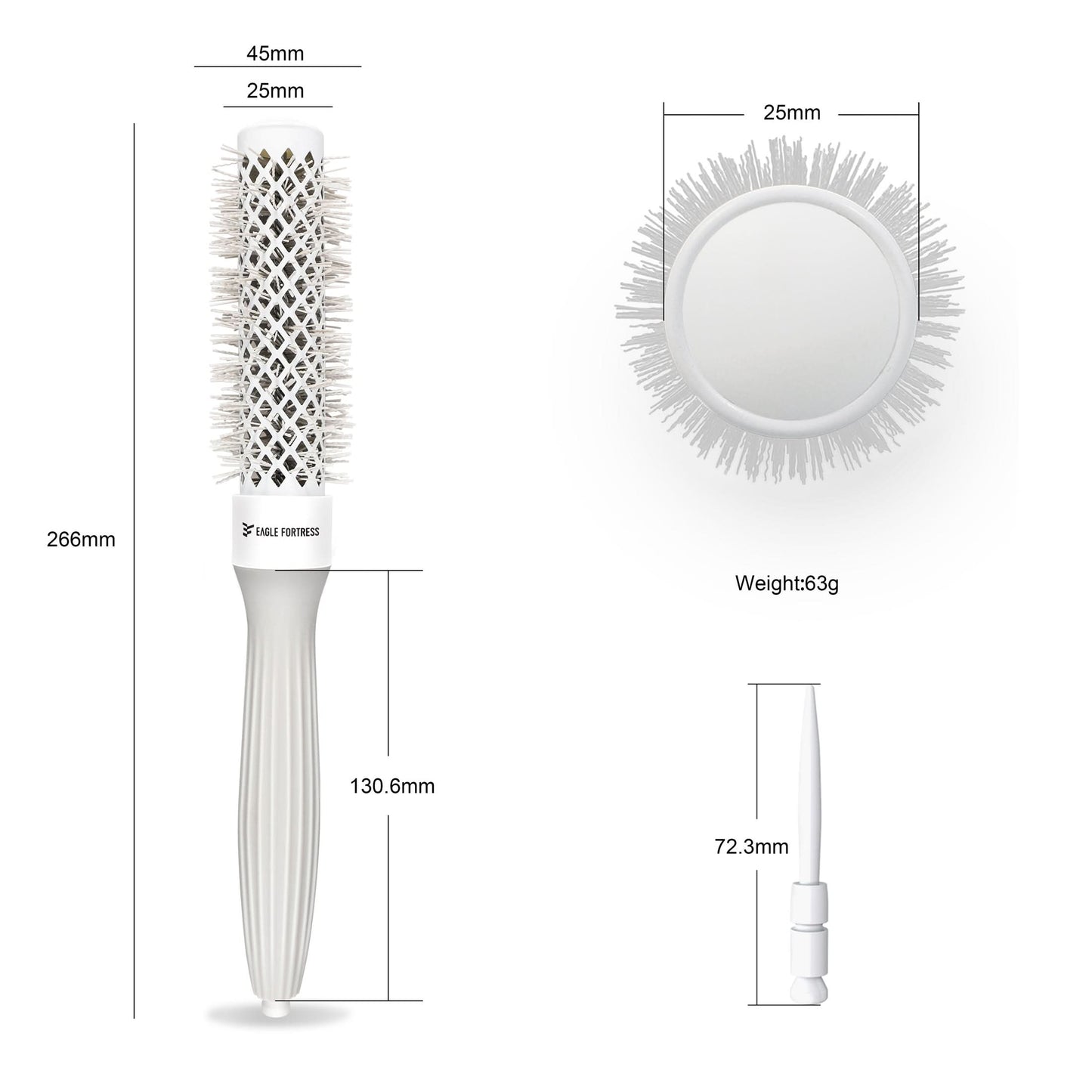 Eagle Fortress XL Ceramic + Ionic Round Hair Brush 0.98 in - Grey The Beauty Box
