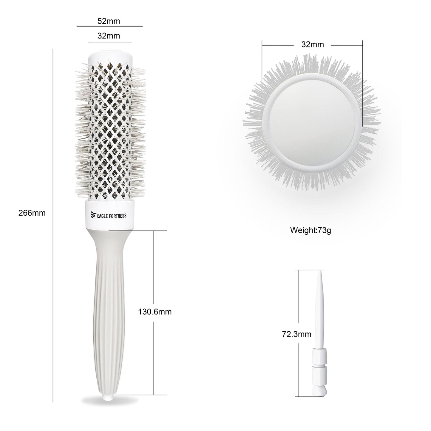 Eagle Fortress XL Ceramic + Ionic Round Hair Brush 1.26 in - Grey The Beauty Box
