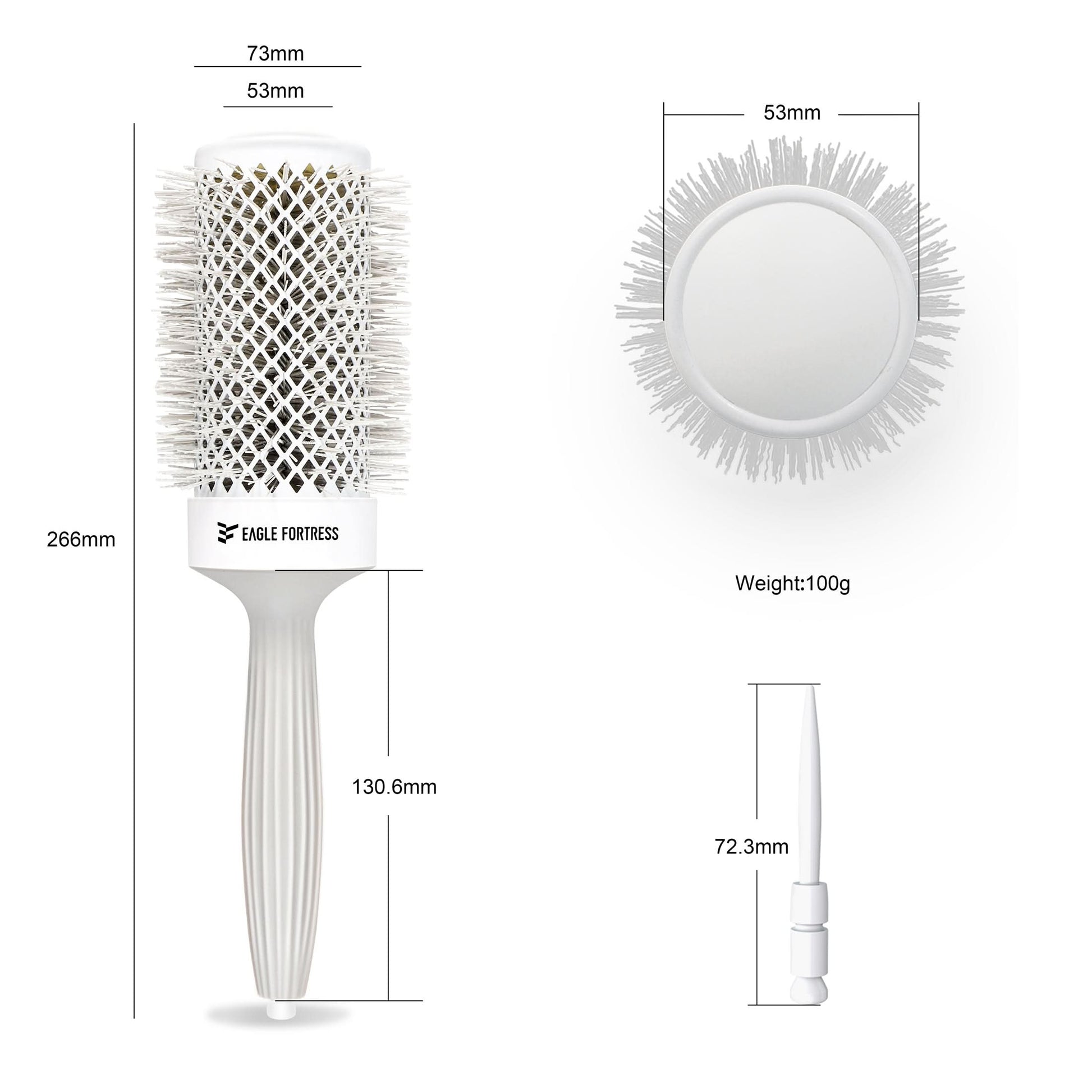 Eagle Fortress XL Ceramic + Ionic Round Hair Brush 2.09 in - Grey The Beauty Box