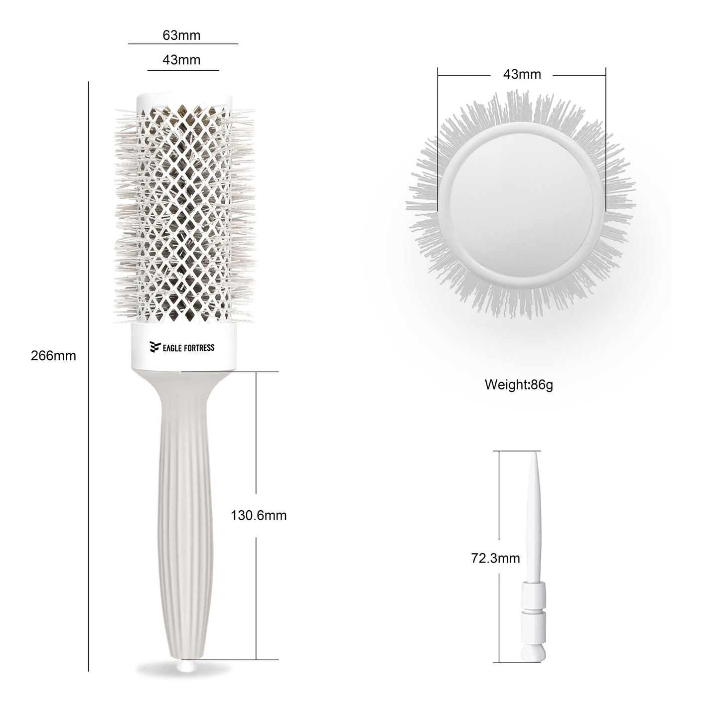 Eagle Fortress XL Ceramic + Ionic Round Hair Brush 1.69 in - Grey The Beauty Box