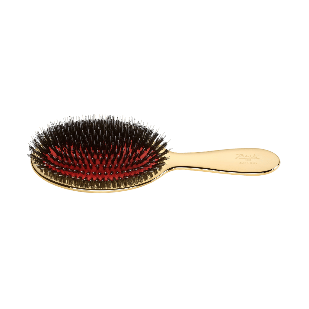 Janeke Pneumatic Hair Brush – Boar Bristle & Nylon Pin Detangling Brush (Chrome & Gold) KOH-I-NOOR Beauty USA