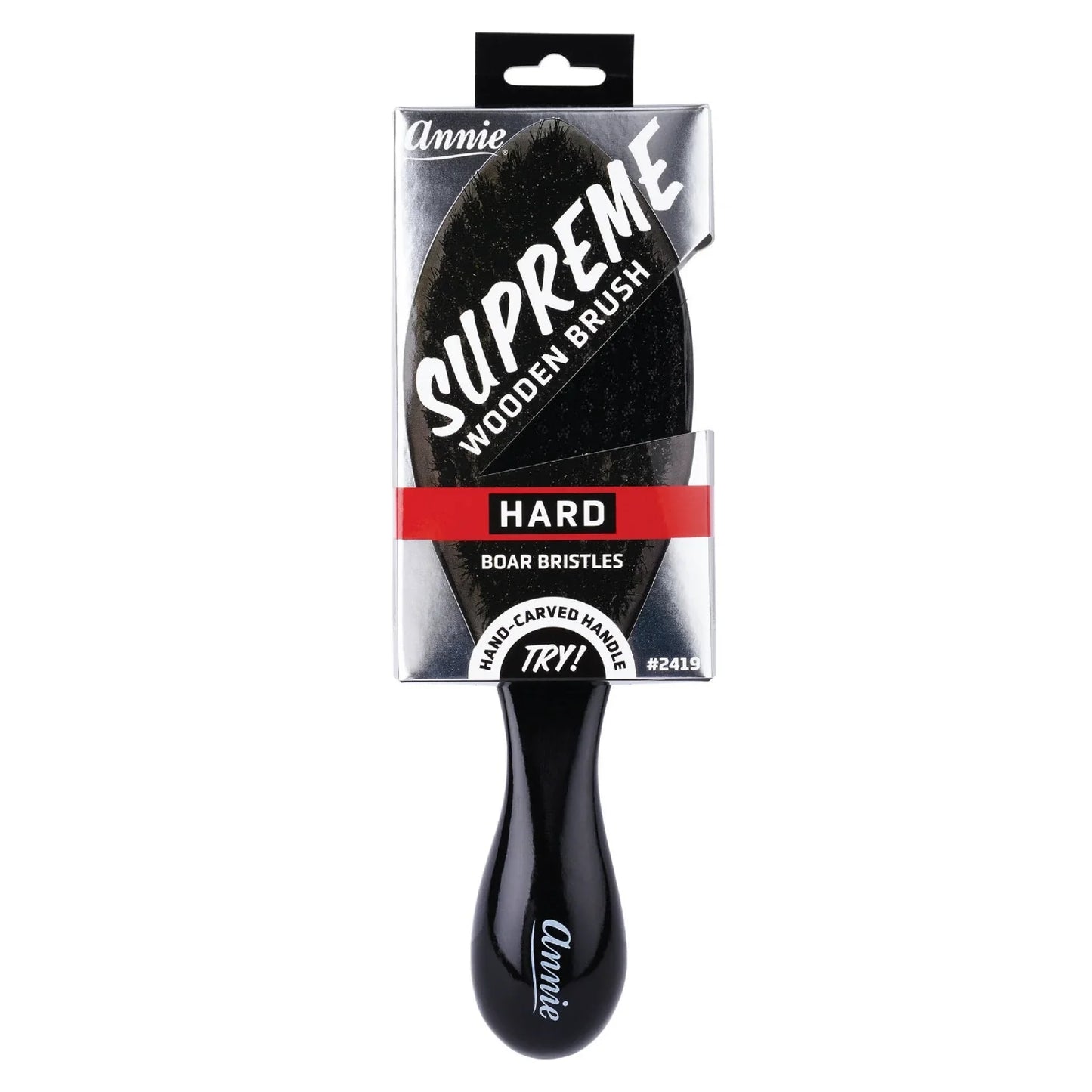 Annie Supreme Wave Brush Hard Boar Bristles, 1 Count, Black Annie International, Inc.