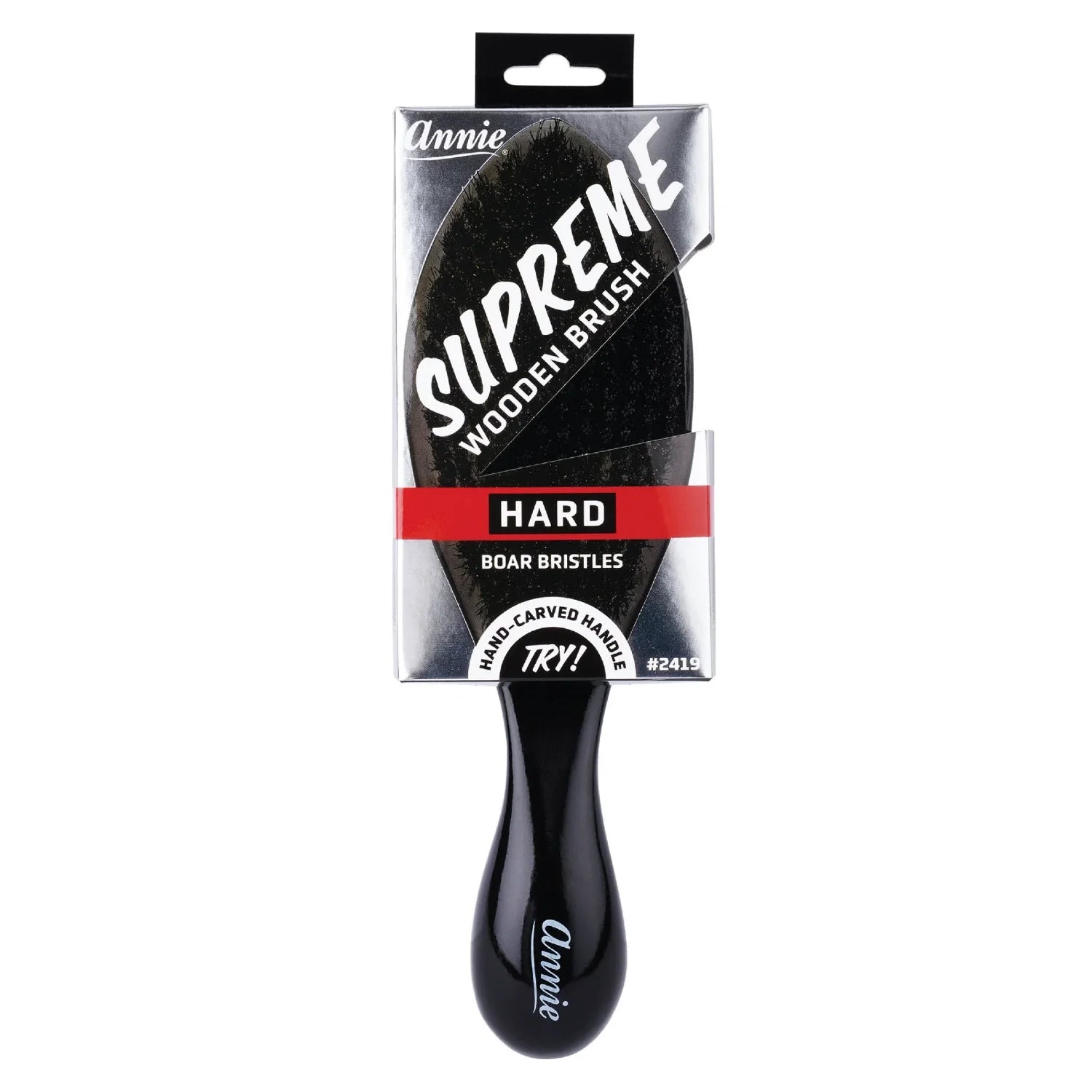 Annie Supreme Wave Brush Hard Boar Bristles, 1 Count, Black Annie International, Inc.