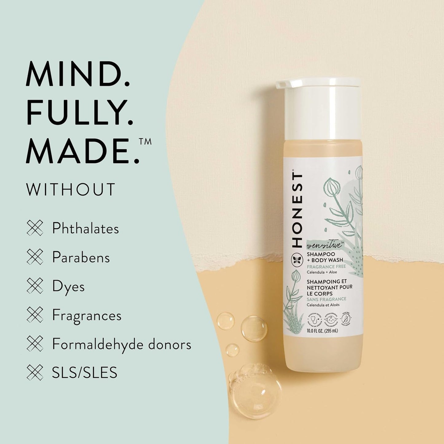 The Honest Company 2-in-1 Cleansing Shampoo + Body Wash for Sensitive Skin | Gentle for Baby | Naturally Derived, Tear-free, Hypoallergenic | Fragrance Free, 10 fl oz