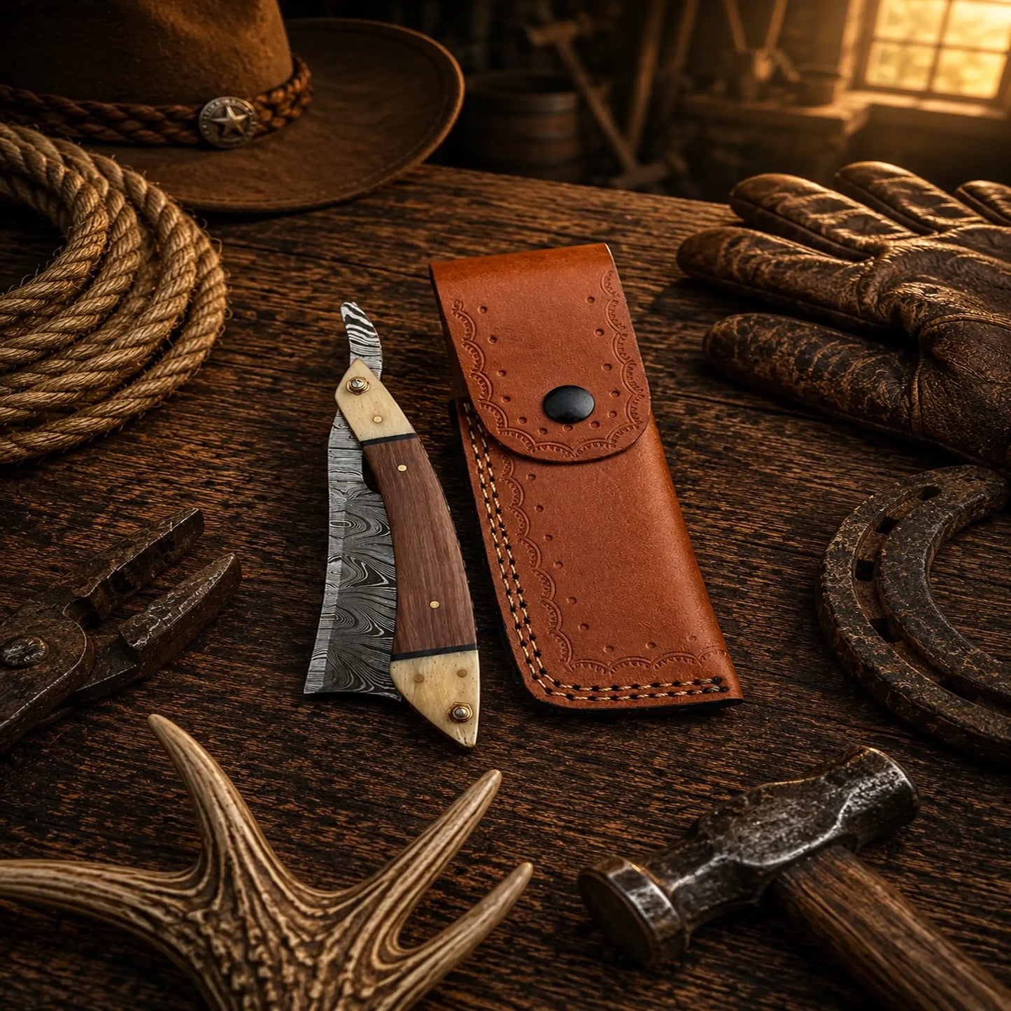 The Master Barber Damascus Steel Straight Razor – Rosewood Handle SHAM KNIVES