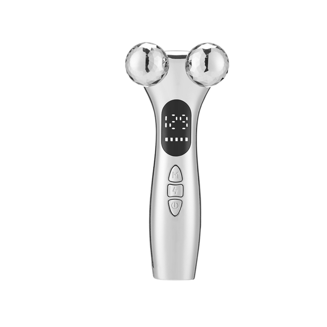 Silver Ergonomic EMS Microcurrent Facial Roller | Intelligent Pulse Face Slimming & Sculpting Device for Skin Tightening FLIPSTYLEZLLC