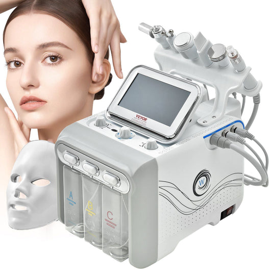 VEVOR 7 in 1 Hydrogen Oxygen Facial Machine, Professional Hydrafacial Machine for Spa, Hydro Facial Cleansing Rejuvenation Machine with 7-inch LCD Screen, 6 Skincare Probes, 7-Color Light Beauty Mask 7DAY'S