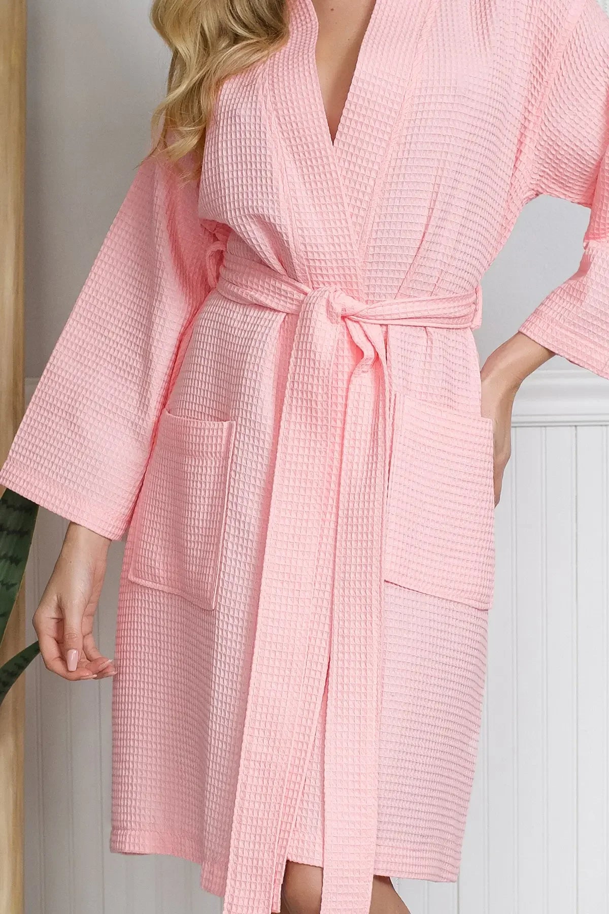 Knee-Length Waffle Robe for Women Lotus Linen