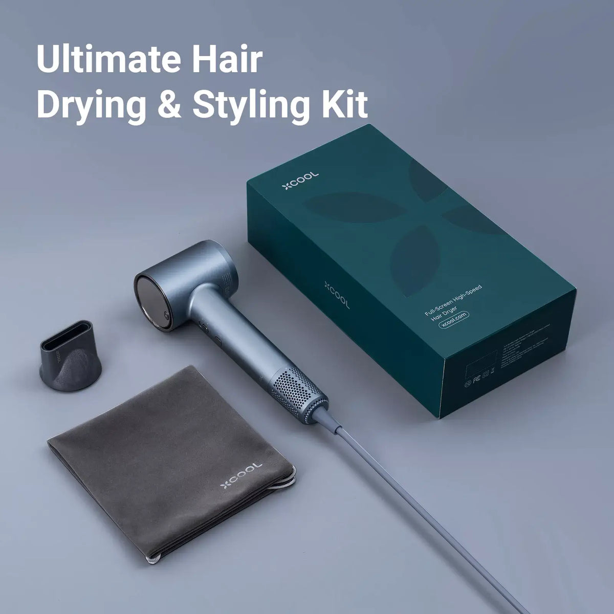 xCool Negative Ions High-Speed Hair Dryer with Thermo-Control, Silver Blue Cool Gadget